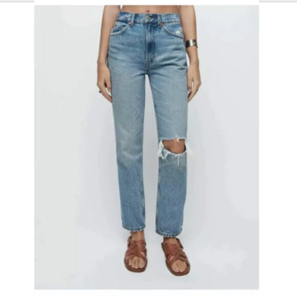Re/Done 70's Straight Rise Rise Rigid Distressed Jeans Size 24 - Picture 1 of 9